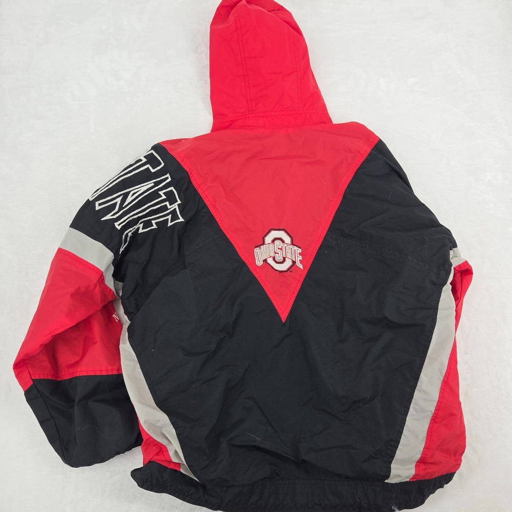 VTG 90s Ohio State Nutmeg Mills Pullover Windbreaker Jacket Mens Large Black Red - Picture 11 of 13